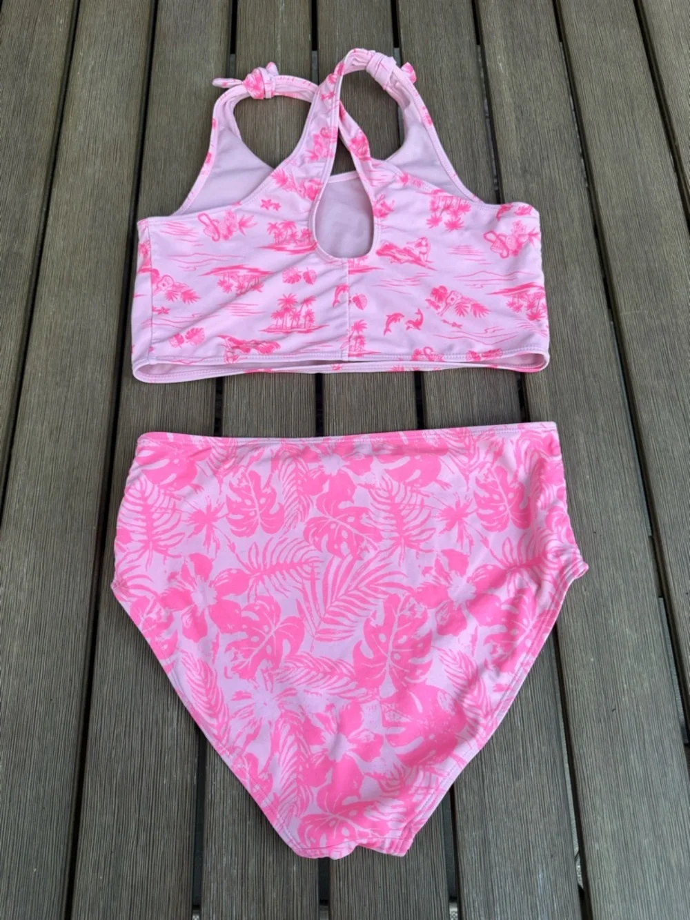 Hurley Girls Pink Tropical Bikini Set Size 14 Hawaiian Floral Swimwear